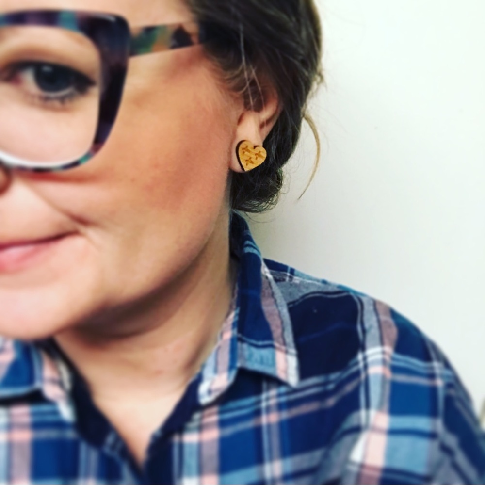 Cross my heart bamboo wood earrings